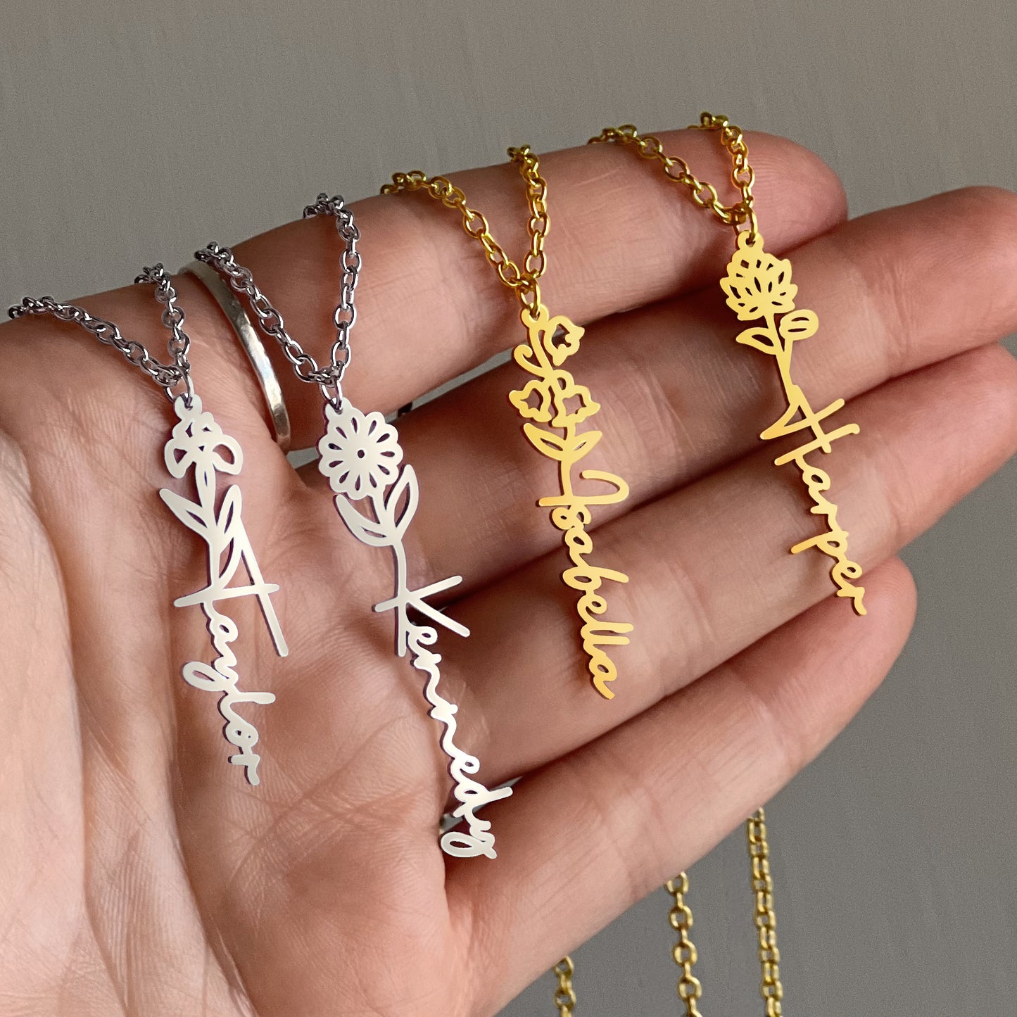For Mother Birthday Flower Name Necklace