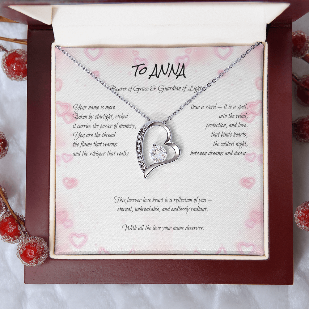 Forever Love Necklace for ANNA – Yellow or White Gold | Name Meaning Jewelry with Message Card | Witchcore Gift for Her