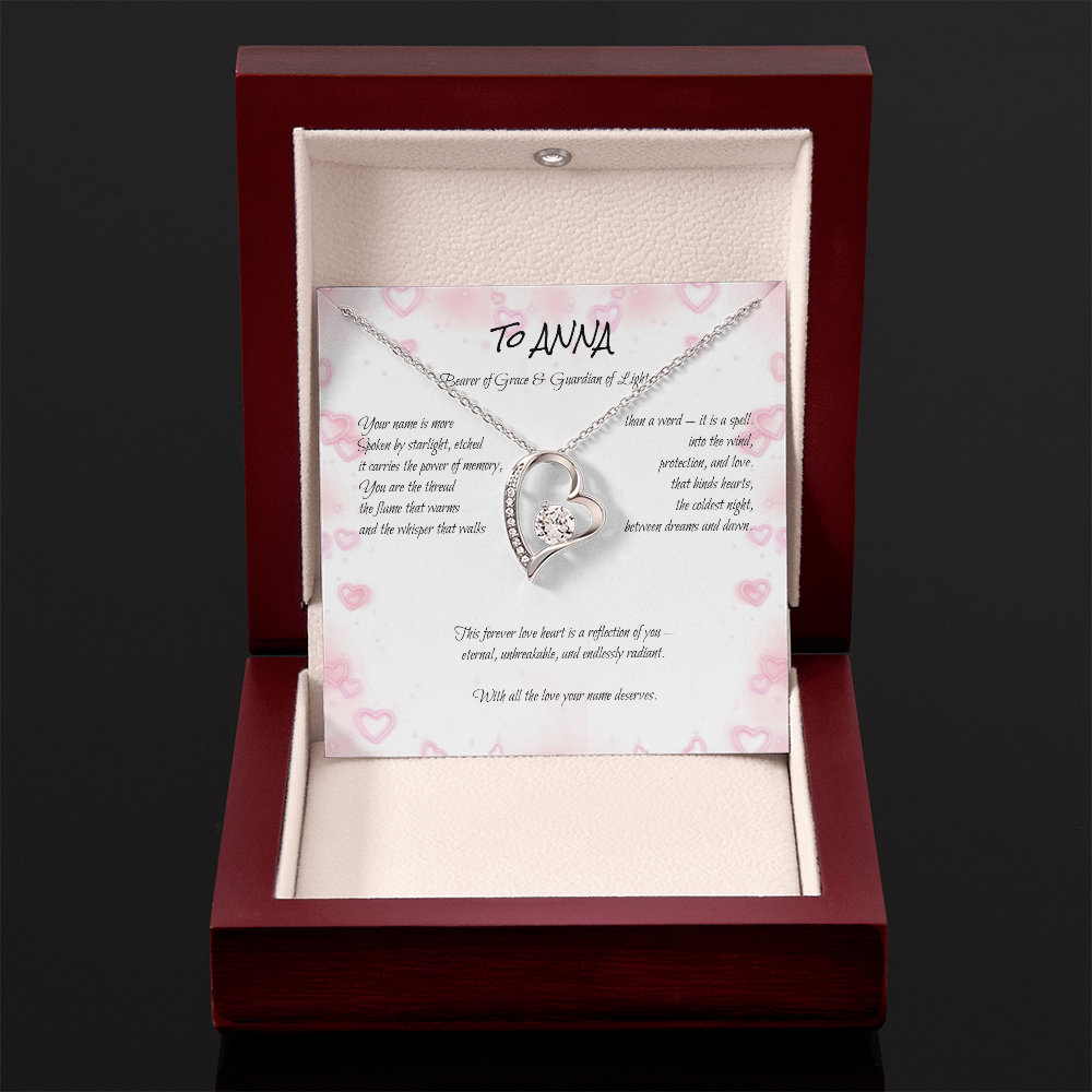 Forever Love Necklace for ANNA – Yellow or White Gold | Name Meaning Jewelry with Message Card | Witchcore Gift for Her