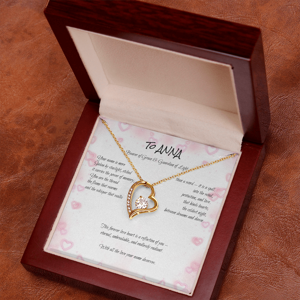 Forever Love Necklace for ANNA – Yellow or White Gold | Name Meaning Jewelry with Message Card | Witchcore Gift for Her