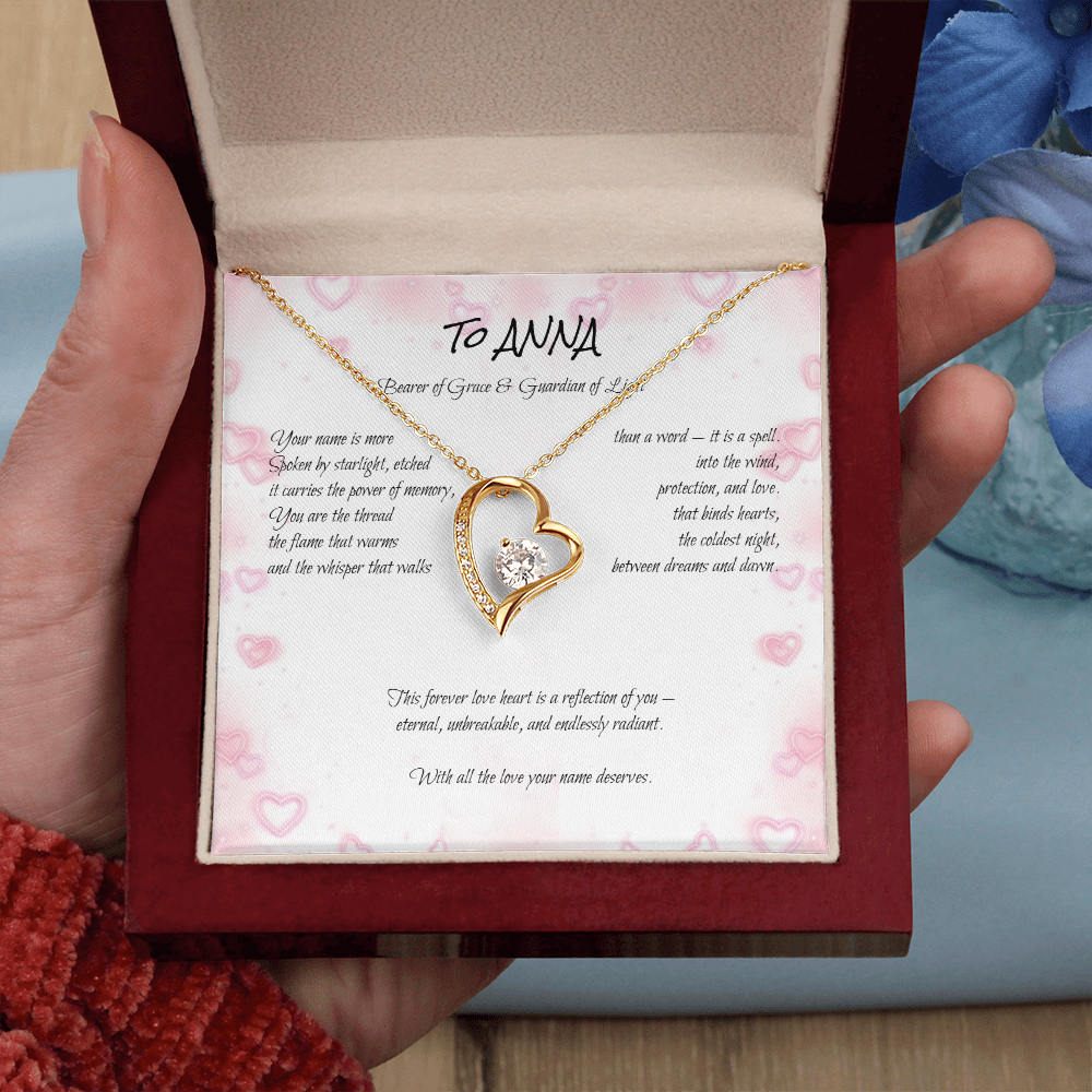 Forever Love Necklace for ANNA – Yellow or White Gold | Name Meaning Jewelry with Message Card | Witchcore Gift for Her