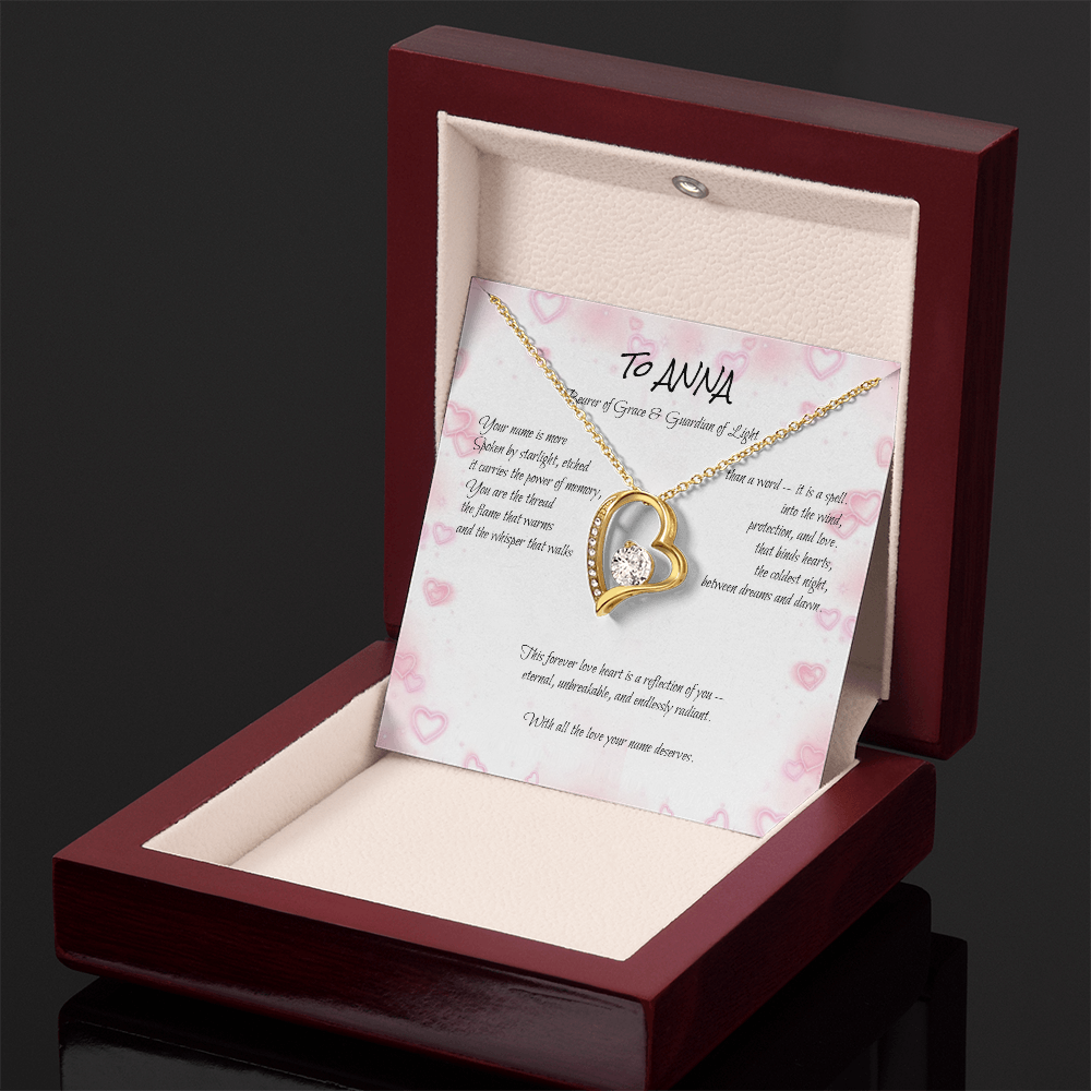 Forever Love Necklace for ANNA – Yellow or White Gold | Name Meaning Jewelry with Message Card | Witchcore Gift for Her
