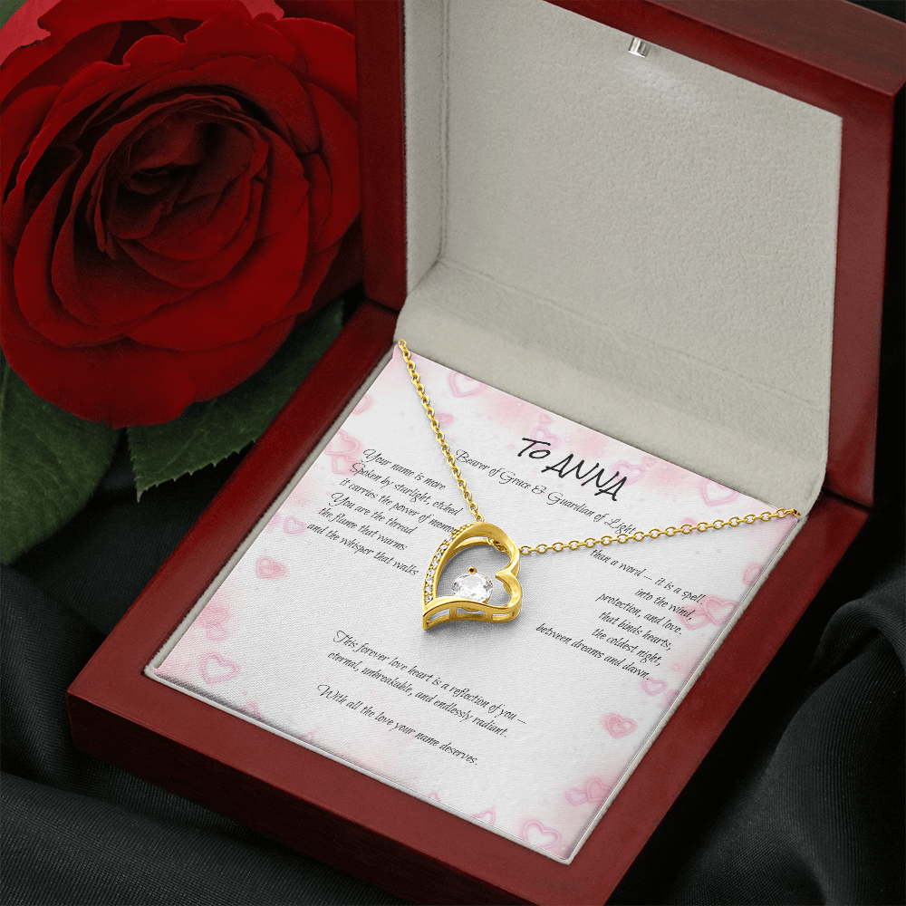 Forever Love Necklace for ANNA – Yellow or White Gold | Name Meaning Jewelry with Message Card | Witchcore Gift for Her