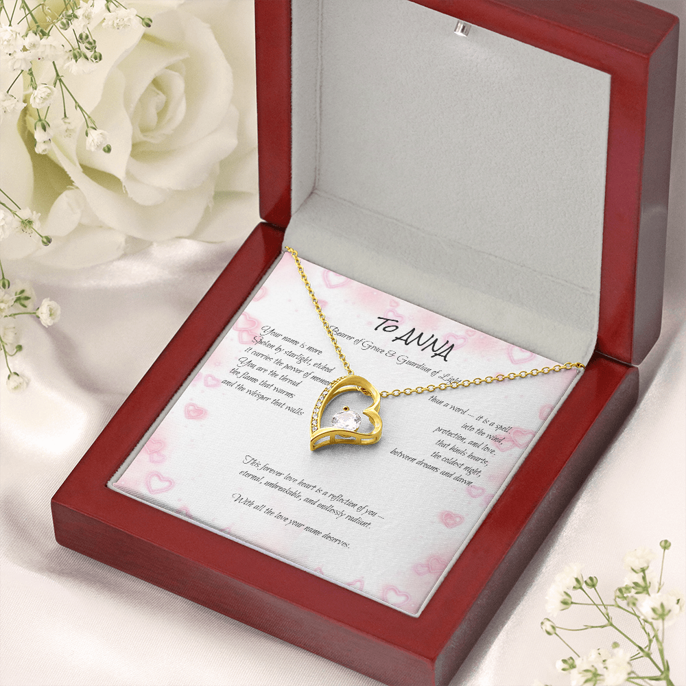 Forever Love Necklace for ANNA – Yellow or White Gold | Name Meaning Jewelry with Message Card | Witchcore Gift for Her