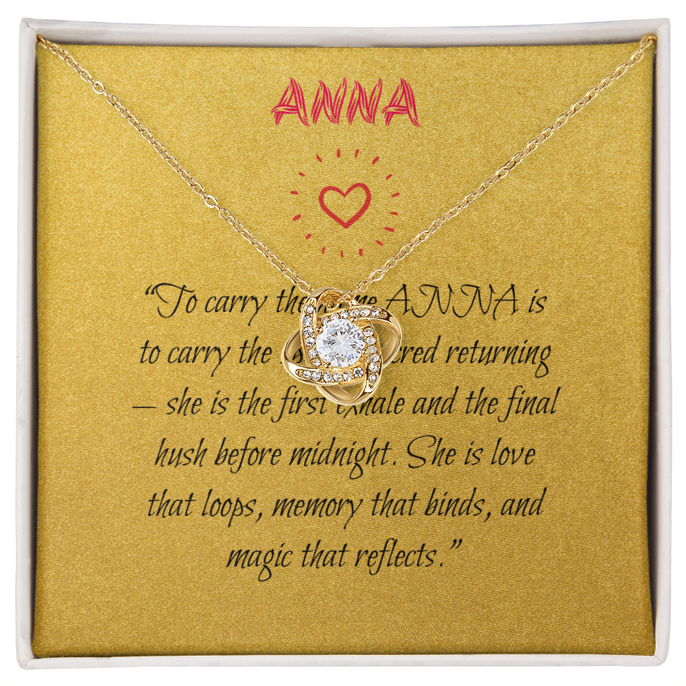 Love Knot Necklace for ANNA – Eternal Bond Gift in Yellow or White Gold | Witch-Inspired Name Jewelry | Meaningful Gift for Her