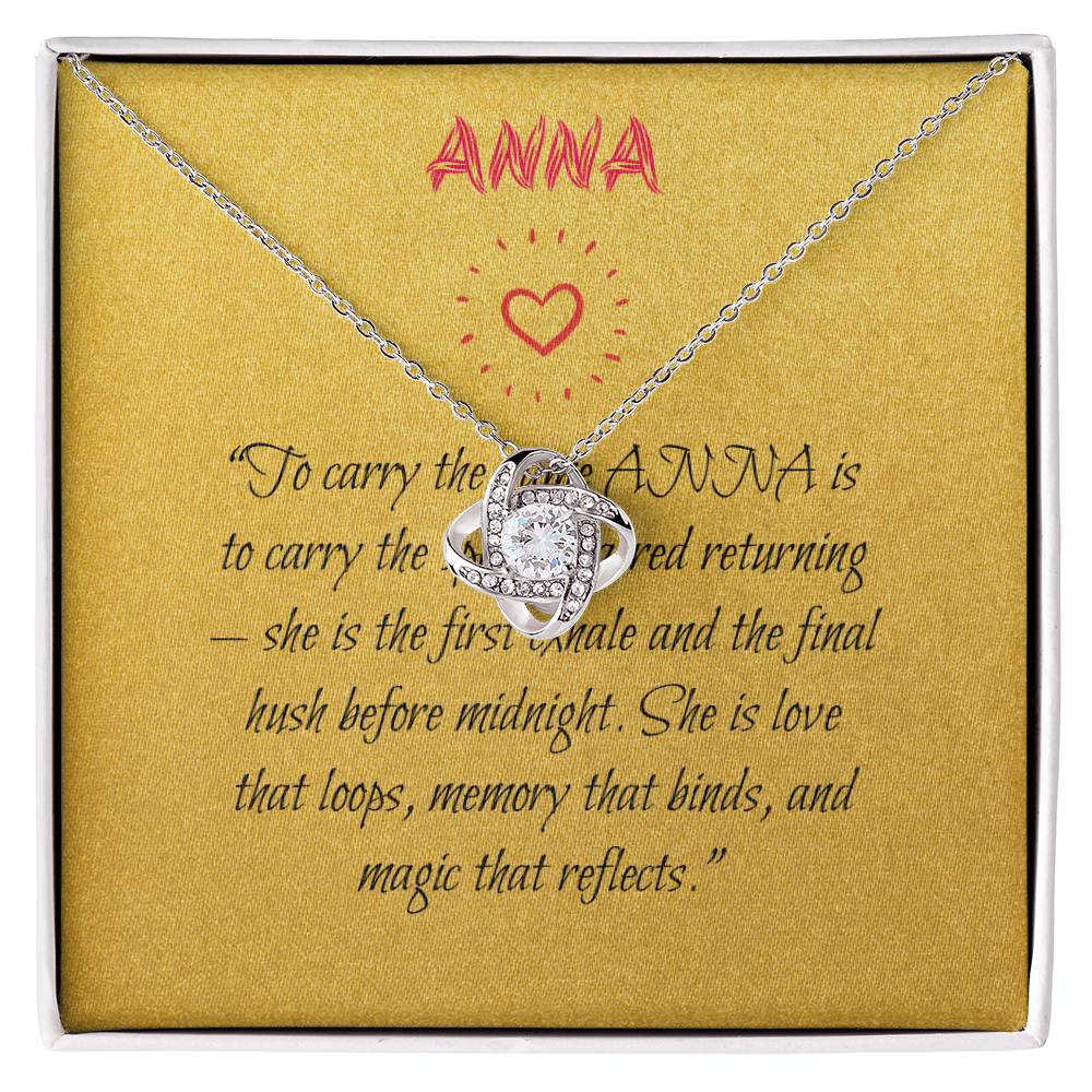 Love Knot Necklace for ANNA – Eternal Bond Gift in Yellow or White Gold | Witch-Inspired Name Jewelry | Meaningful Gift for Her