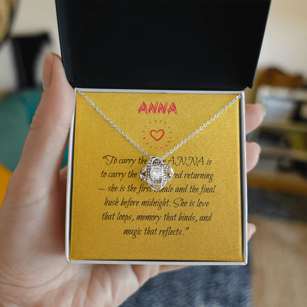 Love Knot Necklace for ANNA – Eternal Bond Gift in Yellow or White Gold | Witch-Inspired Name Jewelry | Meaningful Gift for Her