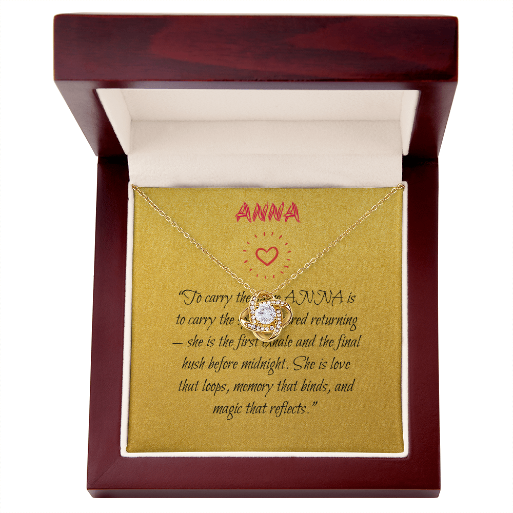 Love Knot Necklace for ANNA – Eternal Bond Gift in Yellow or White Gold | Witch-Inspired Name Jewelry | Meaningful Gift for Her