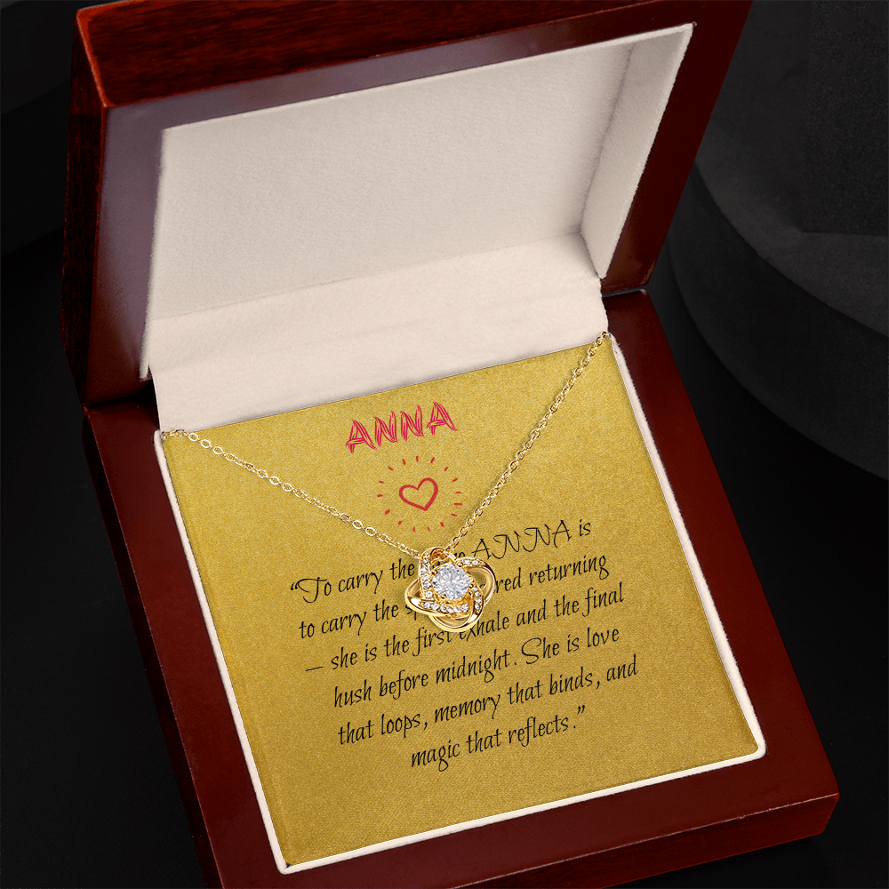 Love Knot Necklace for ANNA – Eternal Bond Gift in Yellow or White Gold | Witch-Inspired Name Jewelry | Meaningful Gift for Her