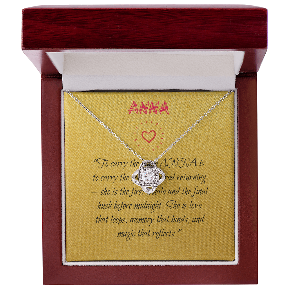 Love Knot Necklace for ANNA – Eternal Bond Gift in Yellow or White Gold | Witch-Inspired Name Jewelry | Meaningful Gift for Her