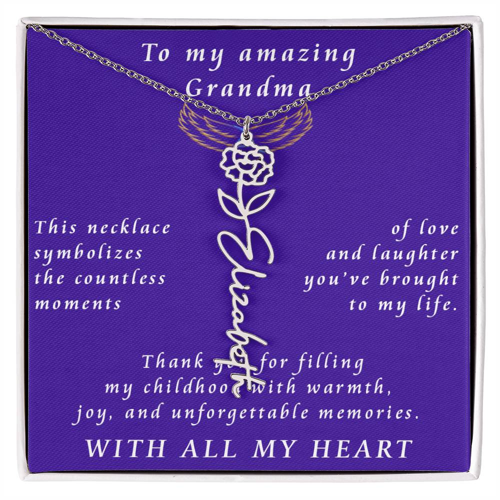 From Granddaughter to Grandmother Flower Name Necklace