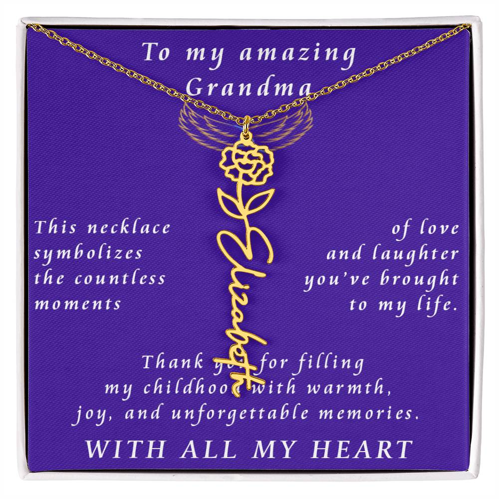 From Granddaughter to Grandmother Flower Name Necklace