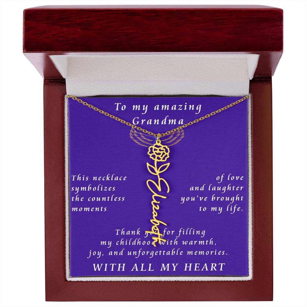 From Granddaughter to Grandmother Flower Name Necklace