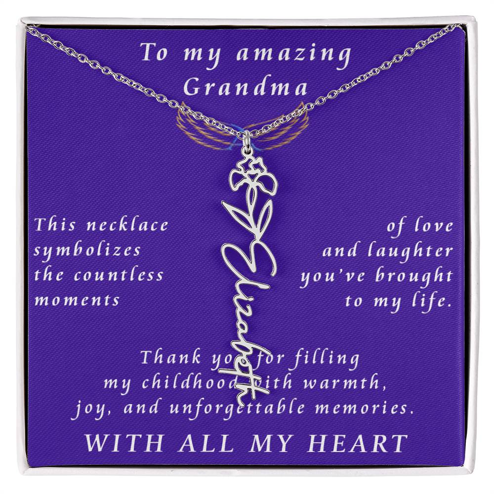From Granddaughter to Grandmother Flower Name Necklace