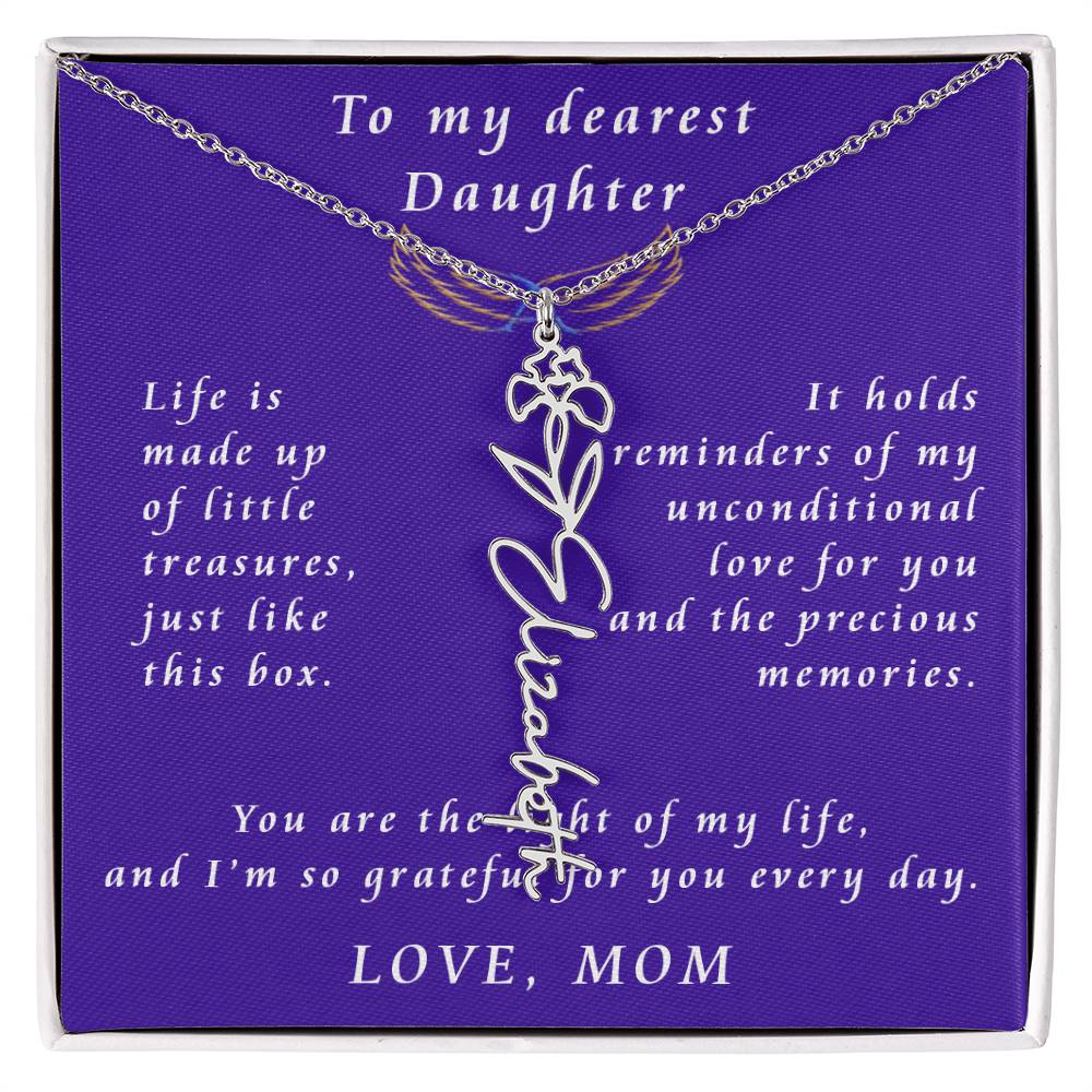 A Mother's Timeless Gift for Her Daughter Flower Name Necklace From Mother to Daughter