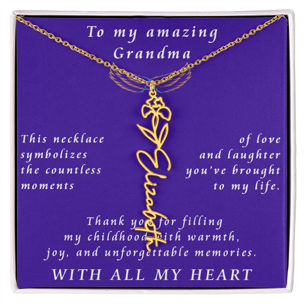 From Granddaughter to Grandmother Flower Name Necklace