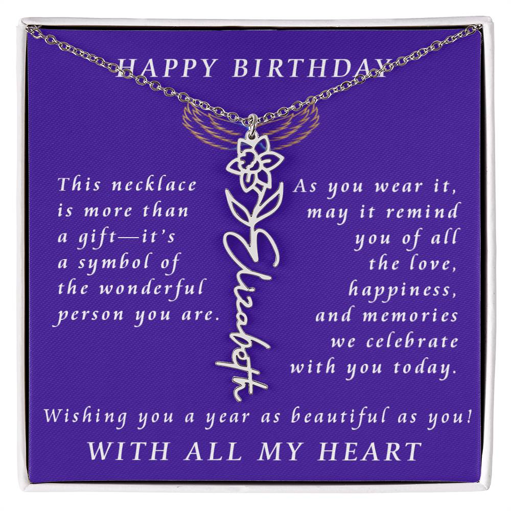 A Personalized Birthday Treasure Flower Name Necklace