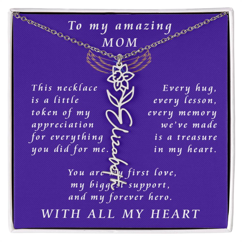 For Mother Birthday Flower Name Necklace