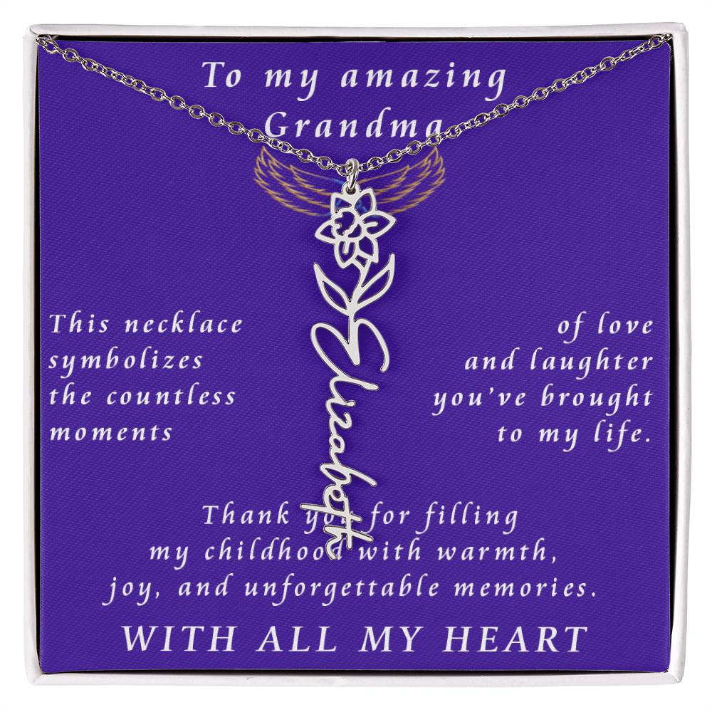 From Granddaughter to Grandmother Flower Name Necklace