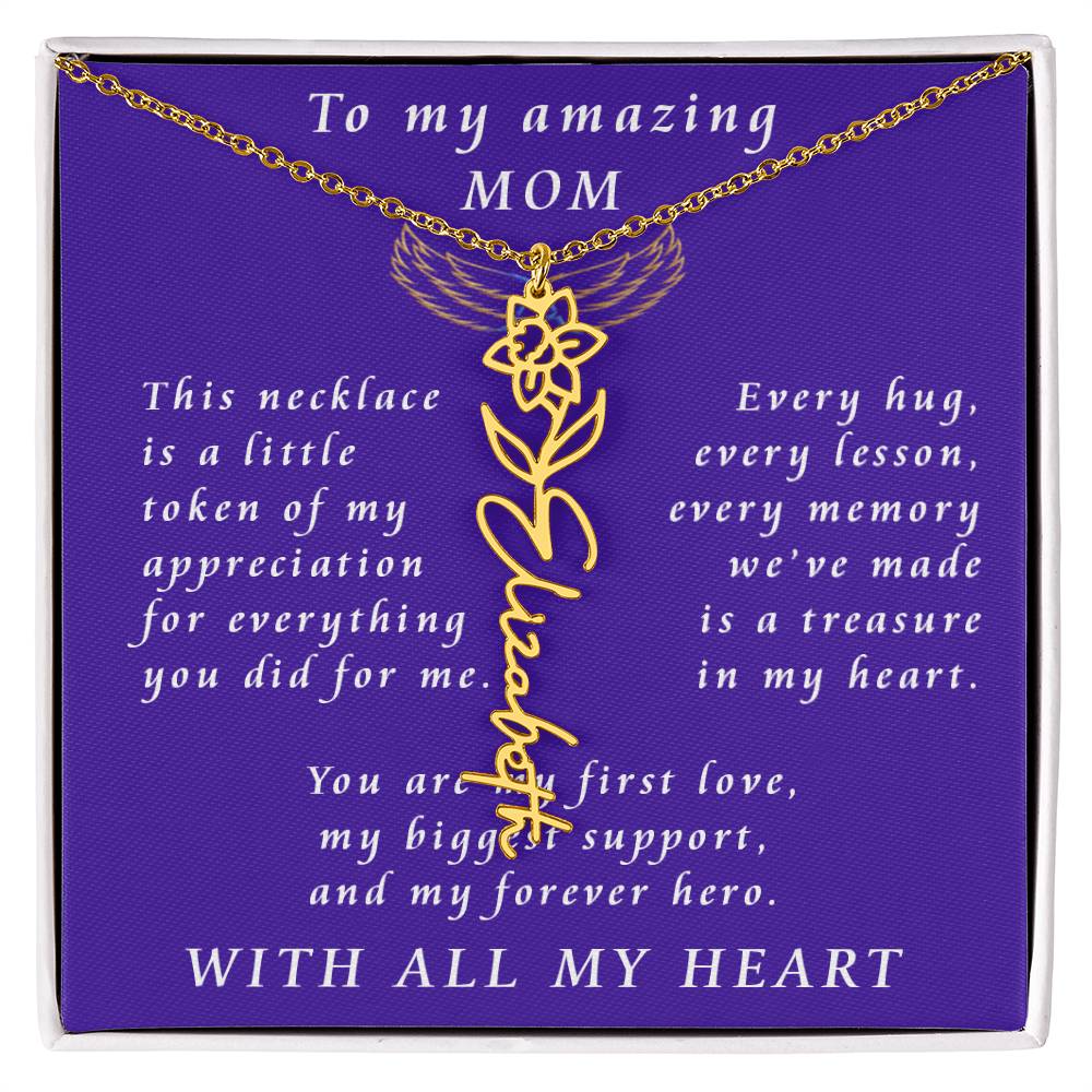 For Mother Birthday Flower Name Necklace