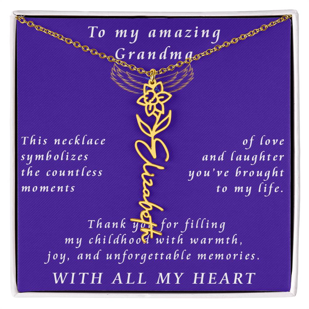 From Granddaughter to Grandmother Flower Name Necklace