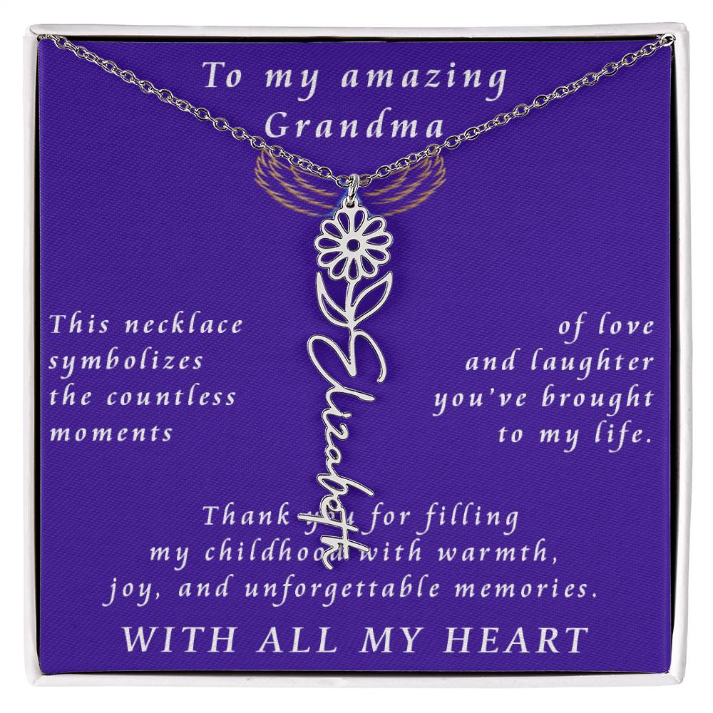 From Granddaughter to Grandmother Flower Name Necklace
