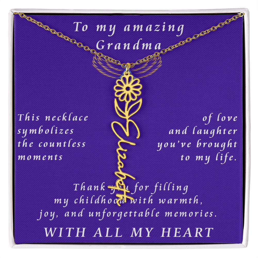 From Granddaughter to Grandmother Flower Name Necklace