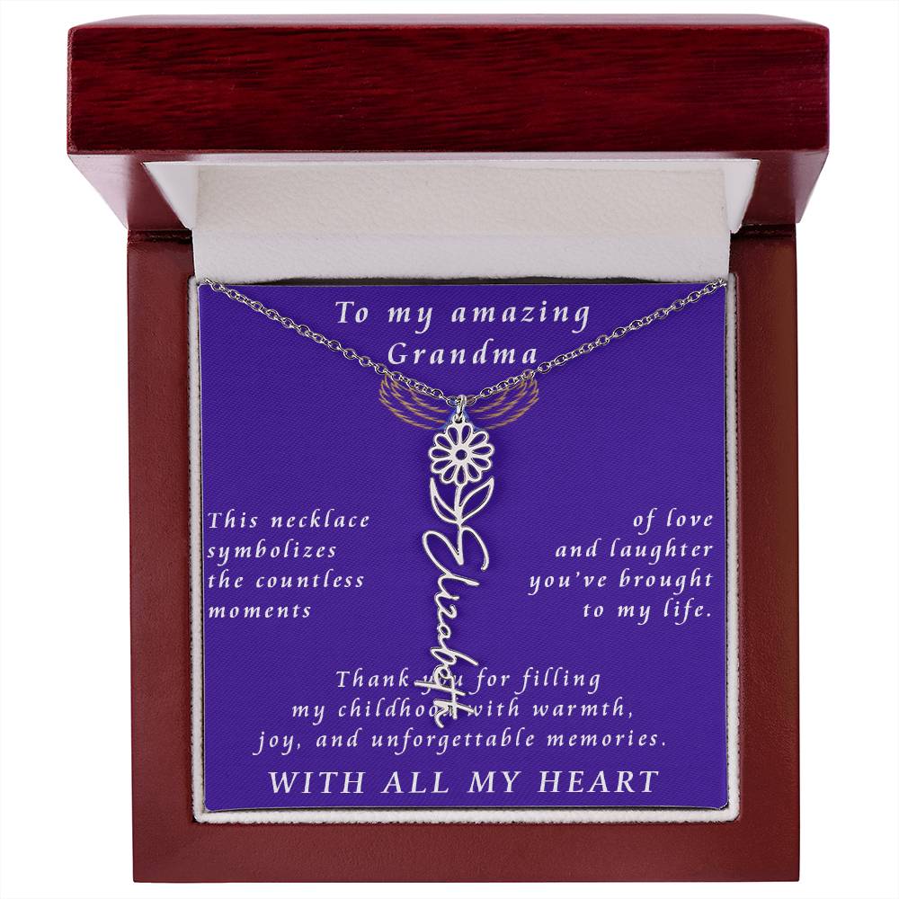 From Granddaughter to Grandmother Flower Name Necklace