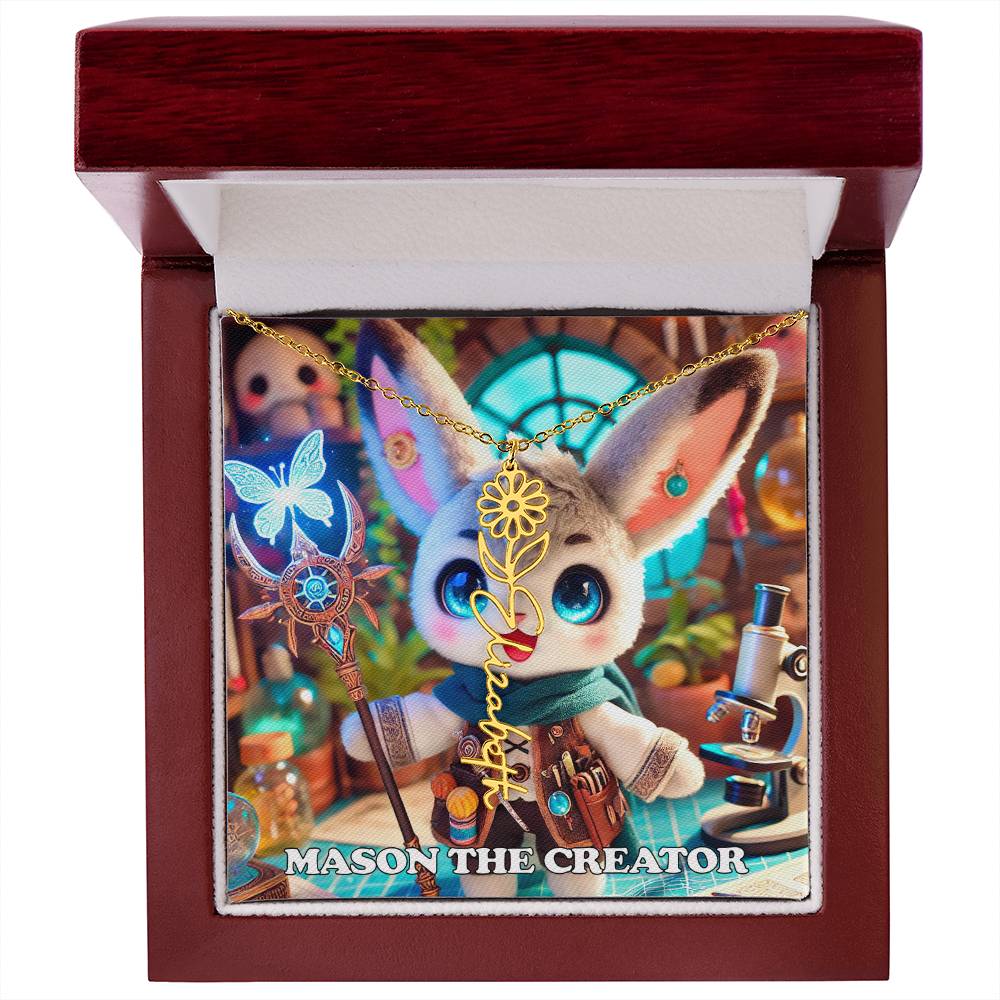 結合生日花和個人化名字項鍊 - 客製化花卉名字 - 生日禮物 - Mason the Creator Fairyland Guardian