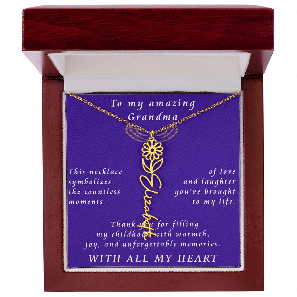 From Granddaughter to Grandmother Flower Name Necklace