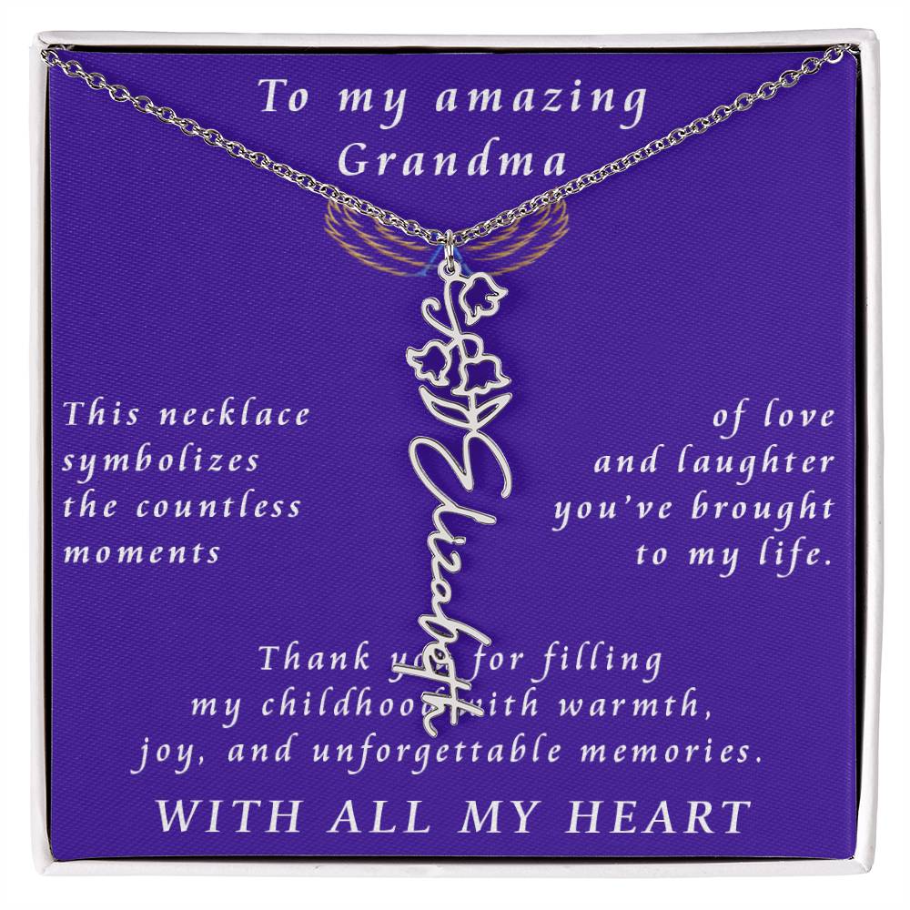 From Granddaughter to Grandmother Flower Name Necklace