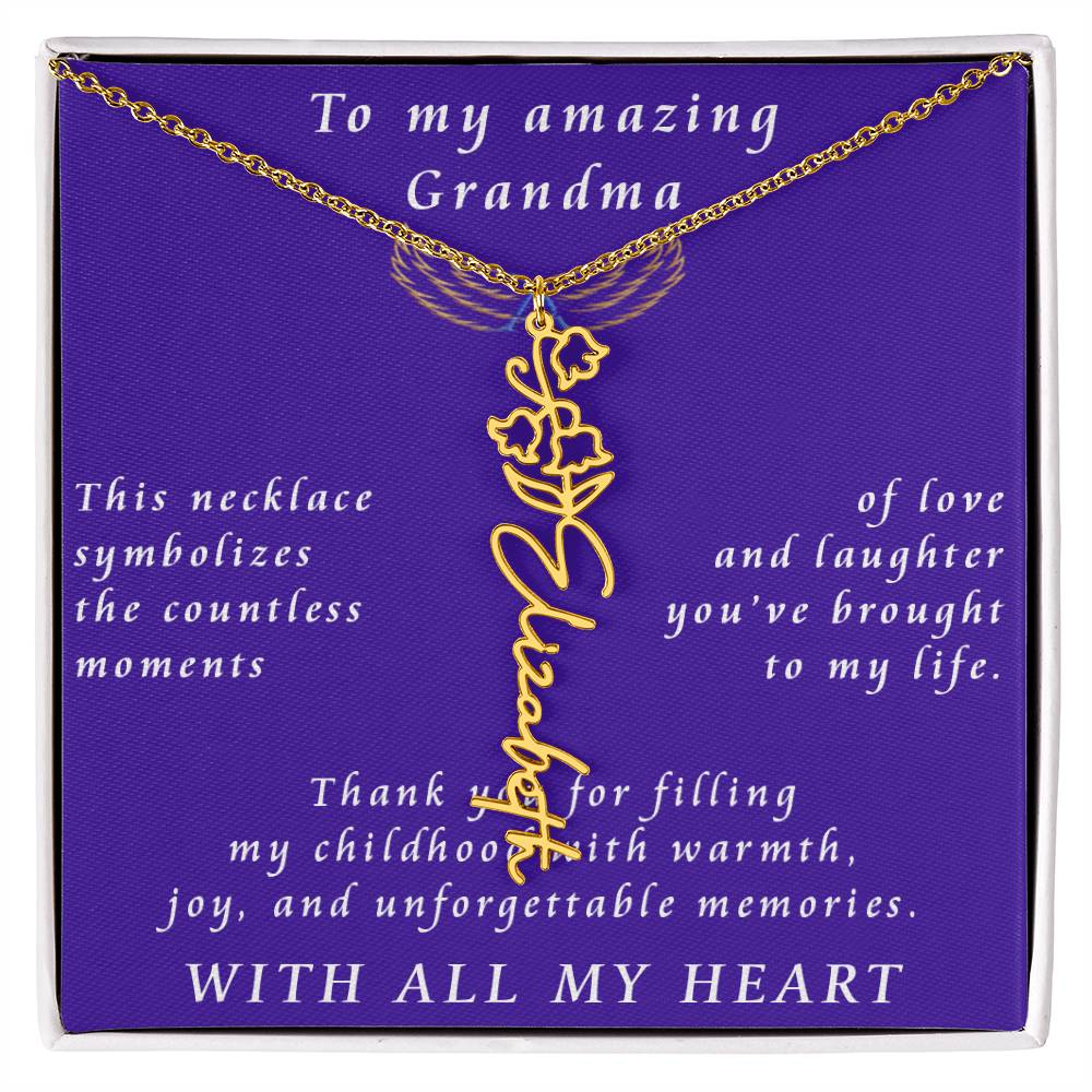 From Granddaughter to Grandmother Flower Name Necklace