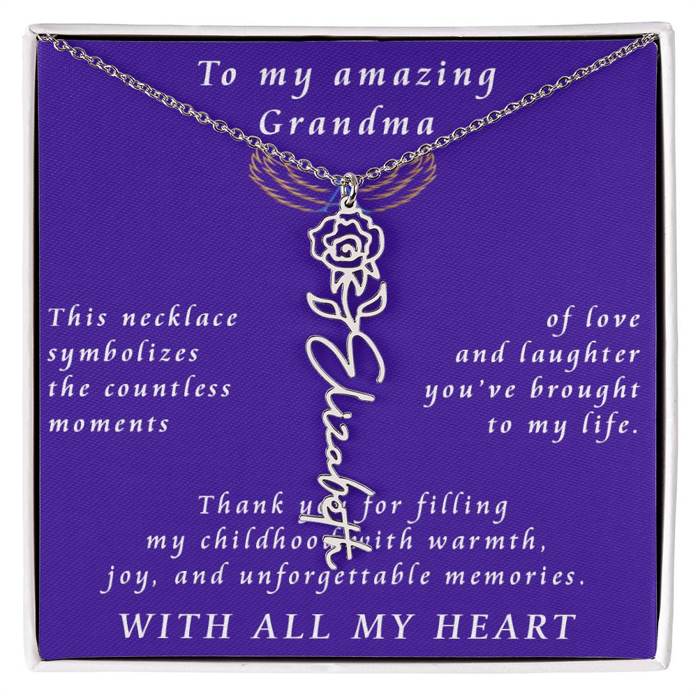 From Granddaughter to Grandmother Flower Name Necklace