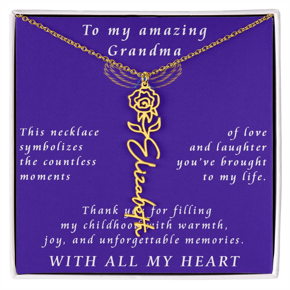 From Granddaughter to Grandmother Flower Name Necklace