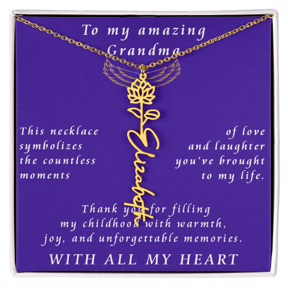 From Granddaughter to Grandmother Flower Name Necklace