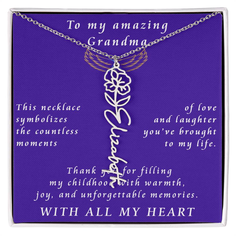 From Granddaughter to Grandmother Flower Name Necklace