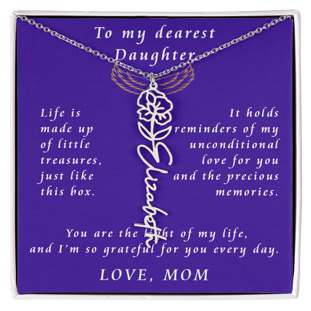 A Mother's Timeless Gift for Her Daughter Flower Name Necklace From Mother to Daughter