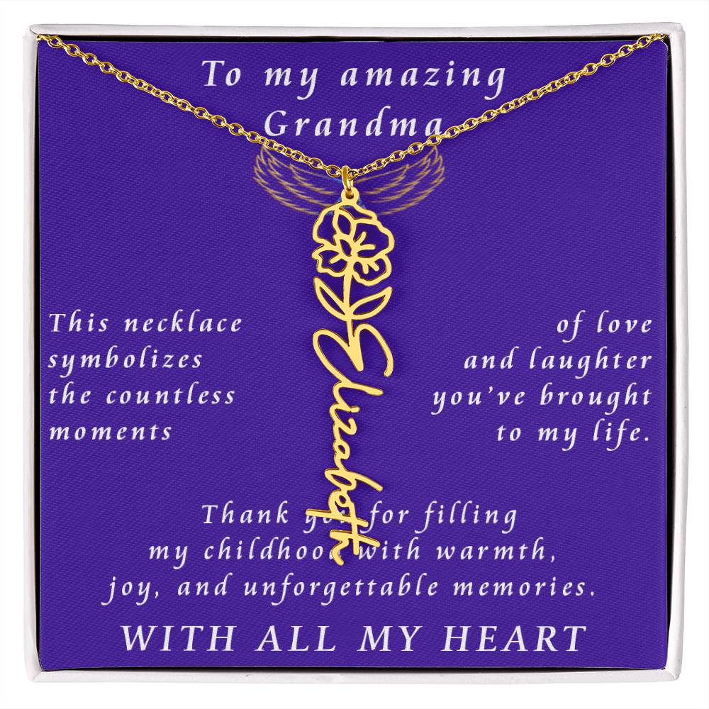From Granddaughter to Grandmother Flower Name Necklace