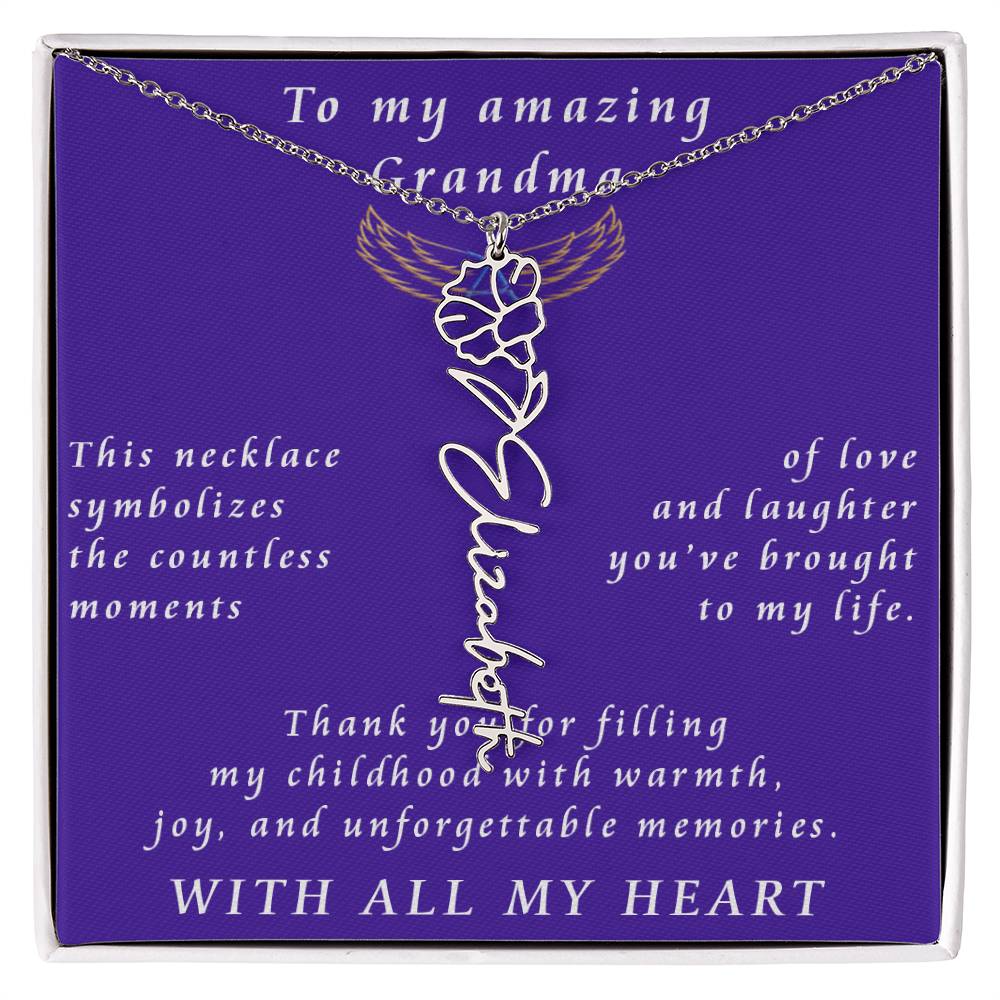 From Granddaughter to Grandmother Flower Name Necklace