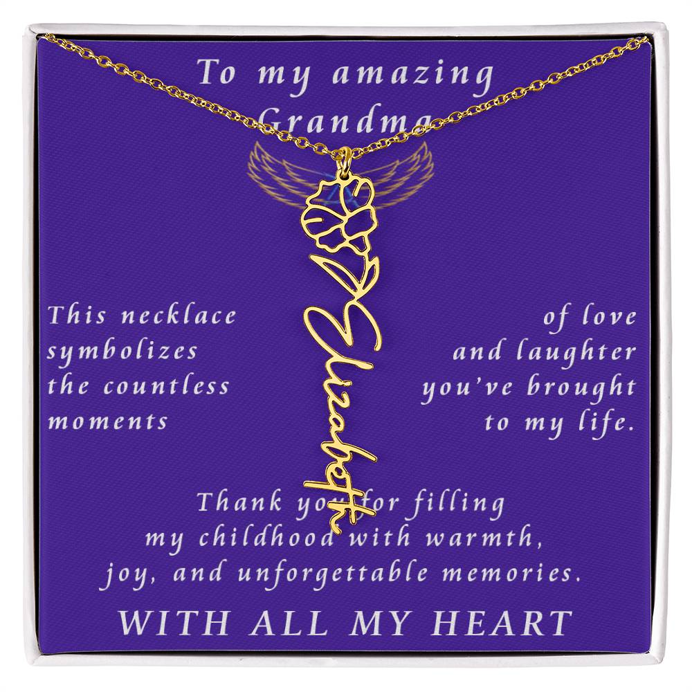 From Granddaughter to Grandmother Flower Name Necklace