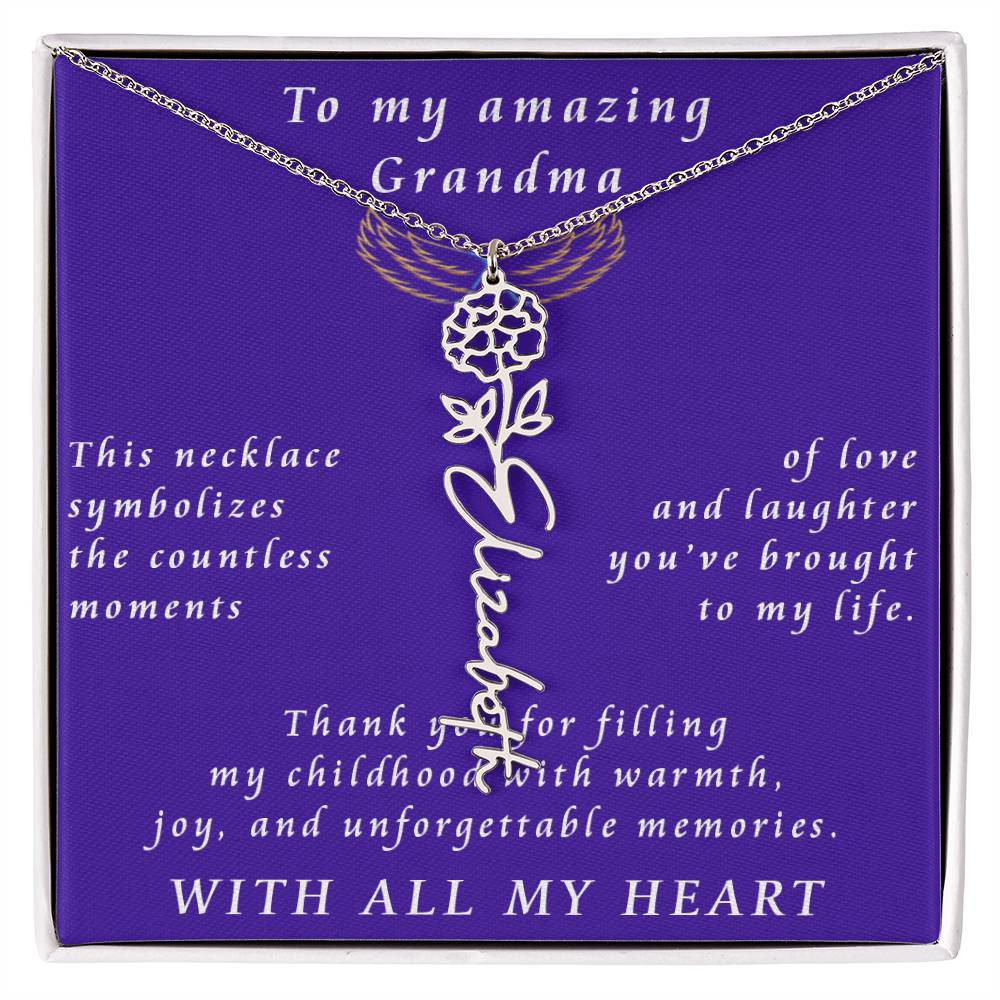 From Granddaughter to Grandmother Flower Name Necklace