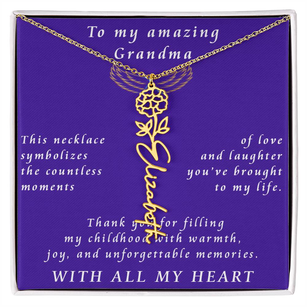 From Granddaughter to Grandmother Flower Name Necklace