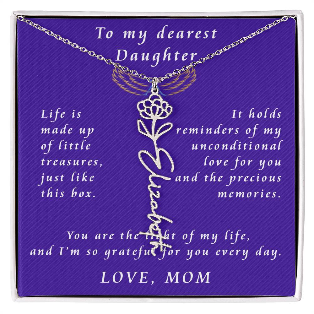 A Mother's Timeless Gift for Her Daughter Flower Name Necklace From Mother to Daughter