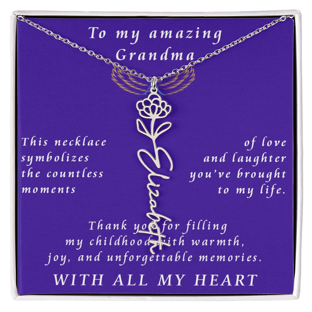 From Granddaughter to Grandmother Flower Name Necklace