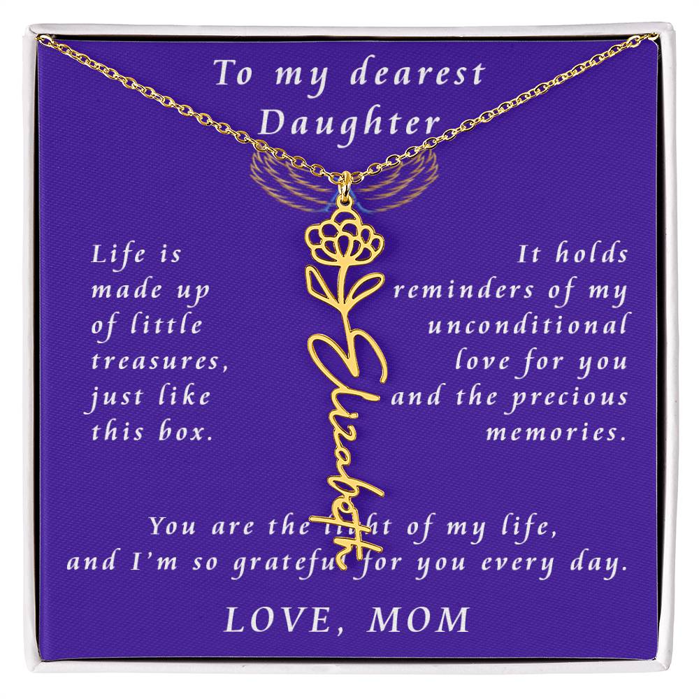 A Mother's Timeless Gift for Her Daughter Flower Name Necklace From Mother to Daughter