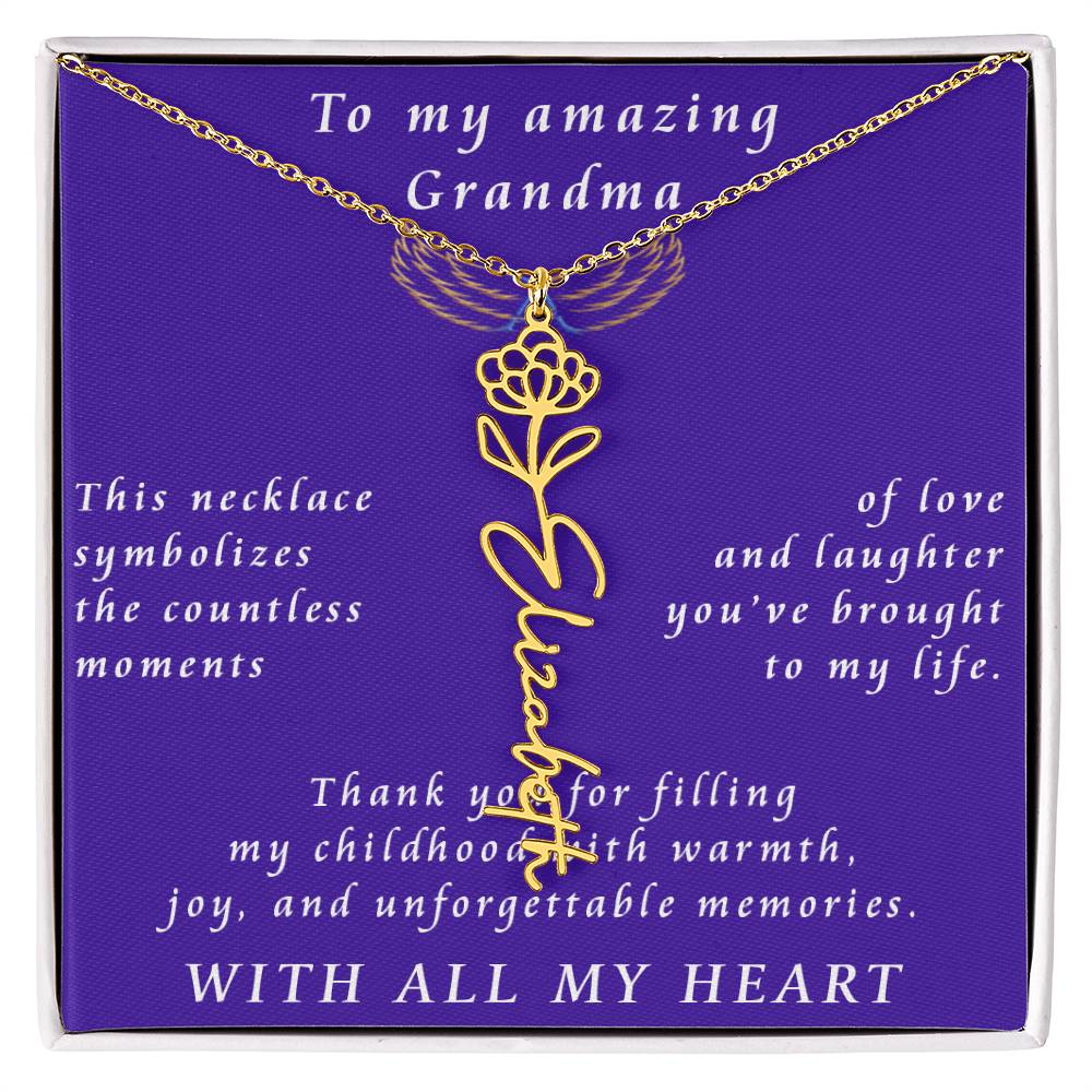 From Granddaughter to Grandmother Flower Name Necklace