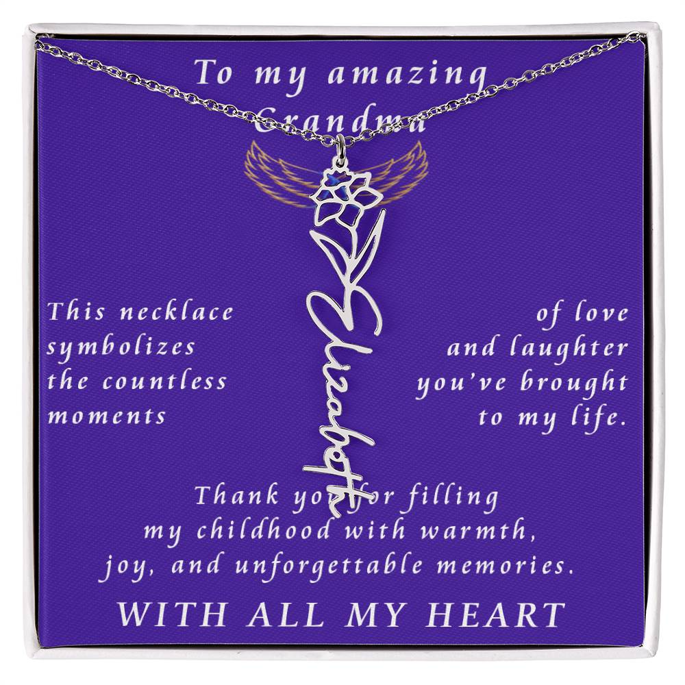 From Granddaughter to Grandmother Flower Name Necklace