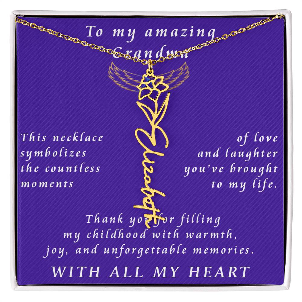 From Granddaughter to Grandmother Flower Name Necklace