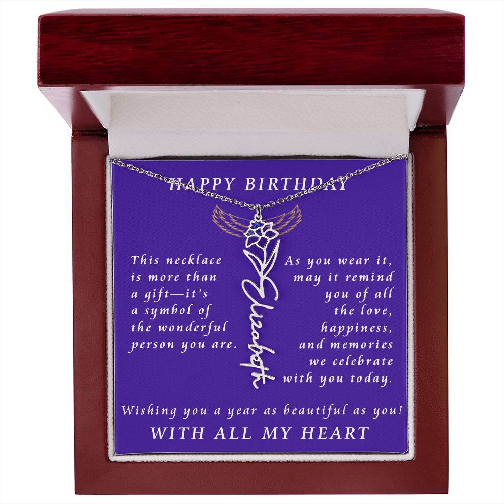 A Personalized Birthday Treasure Flower Name Necklace