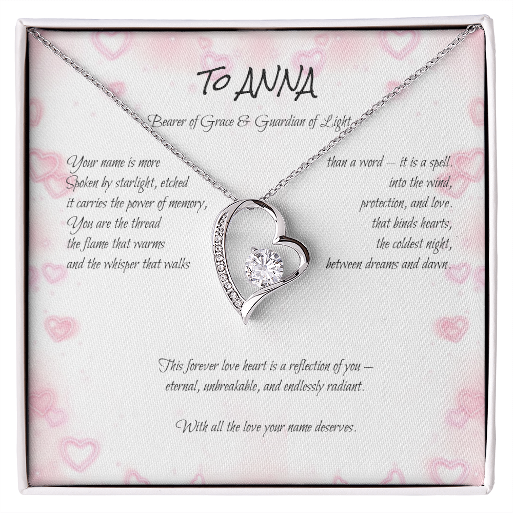 Forever Love Necklace for ANNA – Yellow or White Gold | Name Meaning Jewelry with Message Card | Witchcore Gift for Her